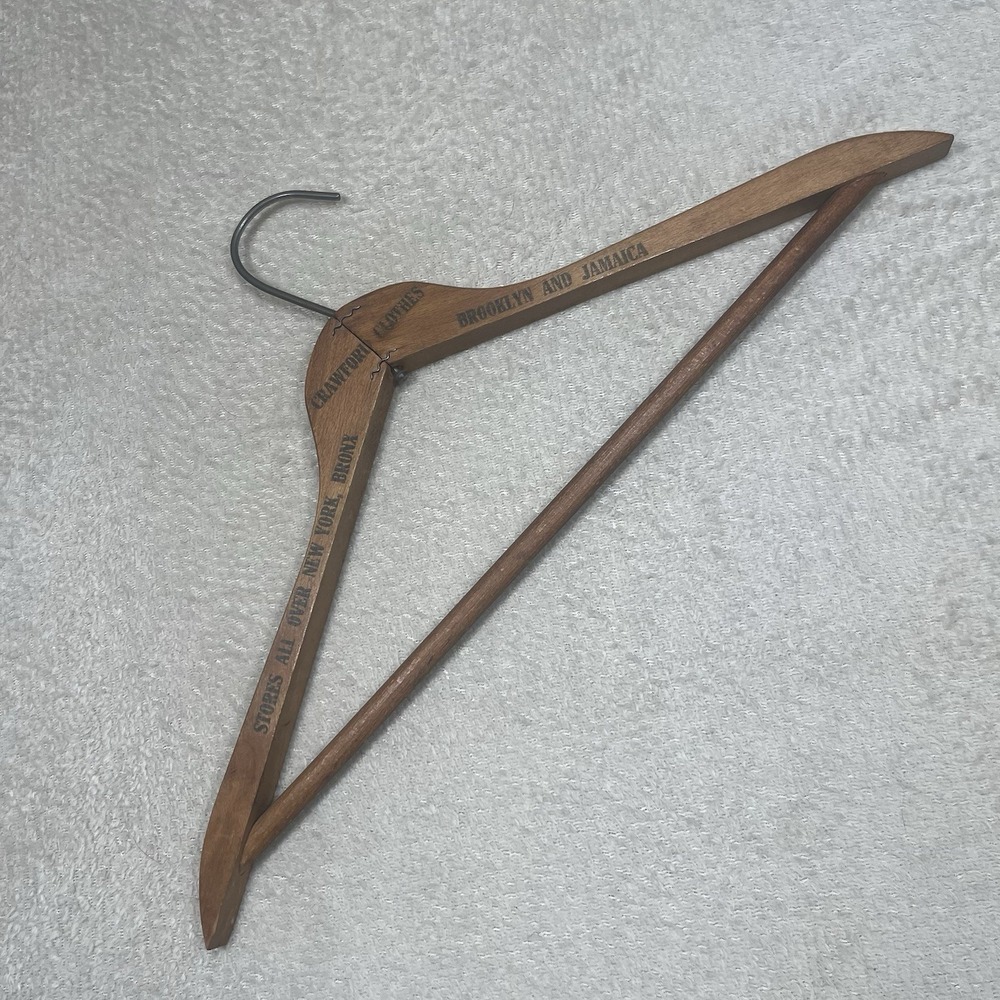 Vintage Crawford Clothes Wooden Hanger New York Bronx Brooklyn Jamaica